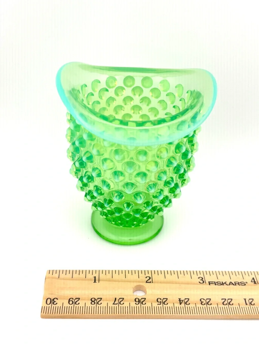 Vintage Fenton Green Opalescent Hobnail Uranium Glass Bud Vase